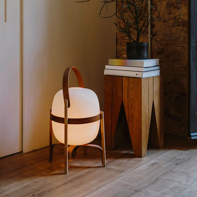 Muto Lampadaire Lanterne Moderne, Bois/Verre, Blanc/Bois, Salon