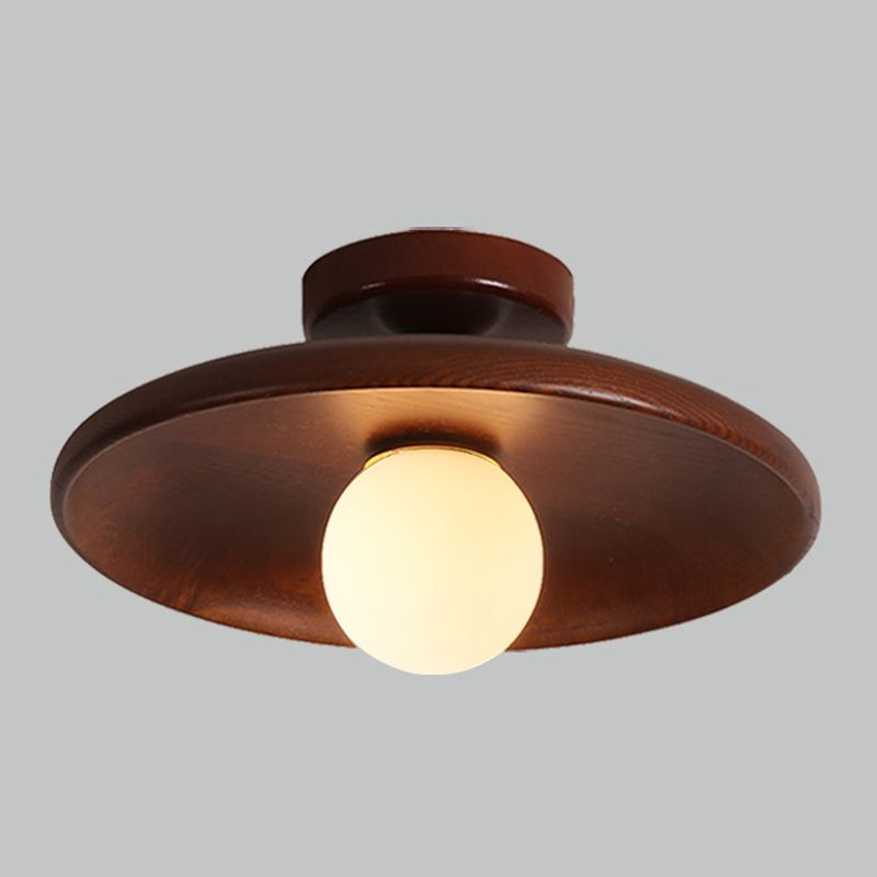 Arisha Plafonnier Bol Moderne, Bois/Verre, Bois/Noyer, Salon