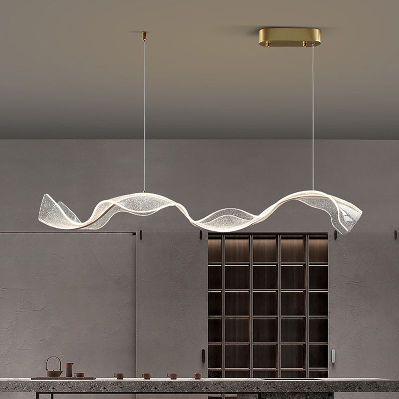 Kristy Luminaires Suspensions Vague Moderne Métal/Acrylique Blanc/Doré Salon