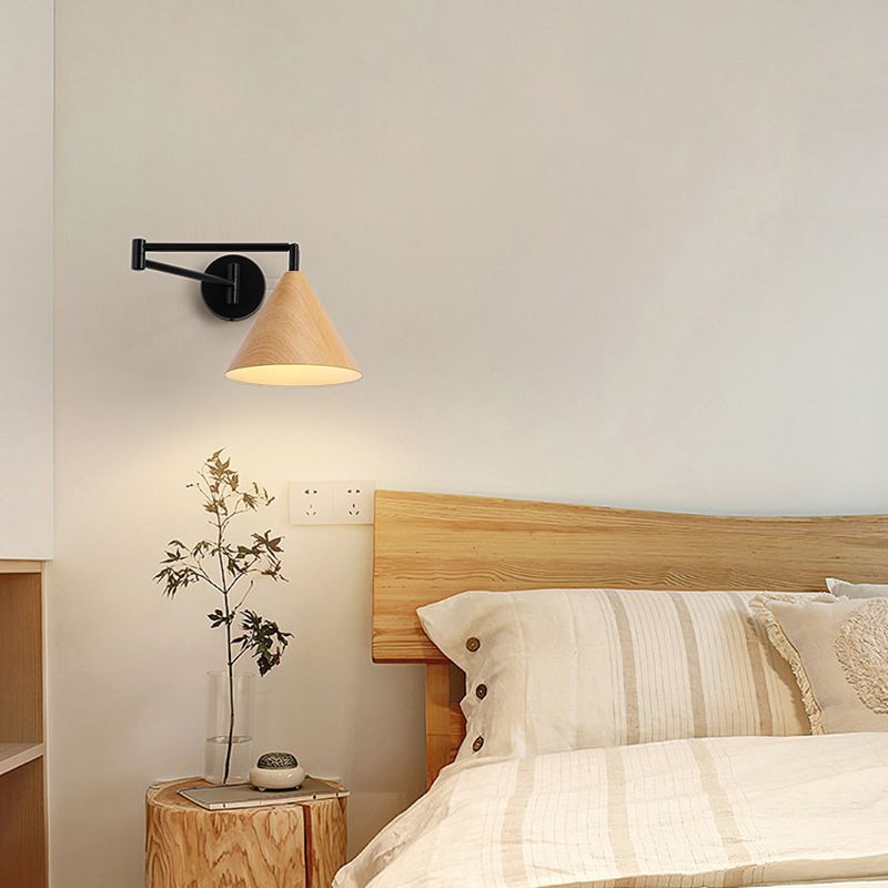 Muto Applique Murale Ajustable Conique, Métal, Marron/Bois, Chambre