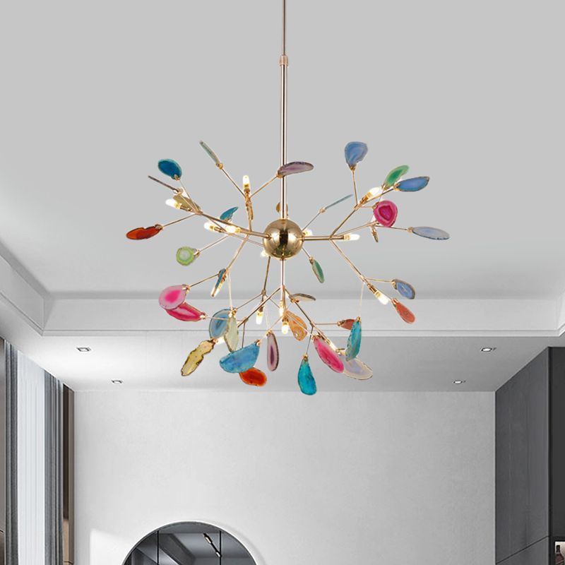 Arisha Art LED Suspension Bleu Métal Agate Salon Chambre à coucher