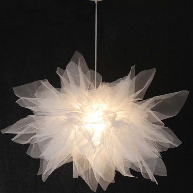 Arisha Suspension Moderne en Forme de Fleur, Tissu, Blanc, Salon/Chambre à Coucher