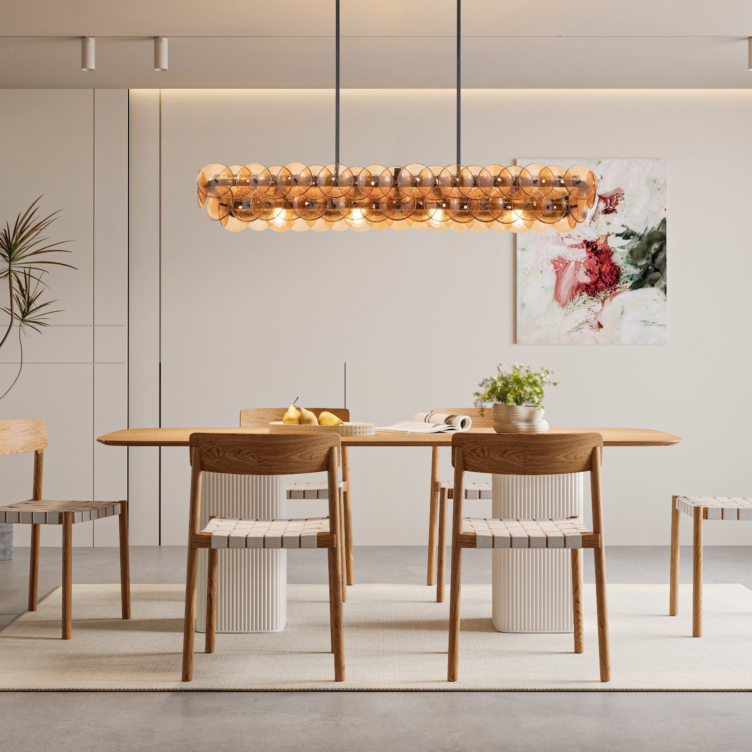 Aurora Chandelier Linear Amber Pressed Glass Disc Modern - Letslighting