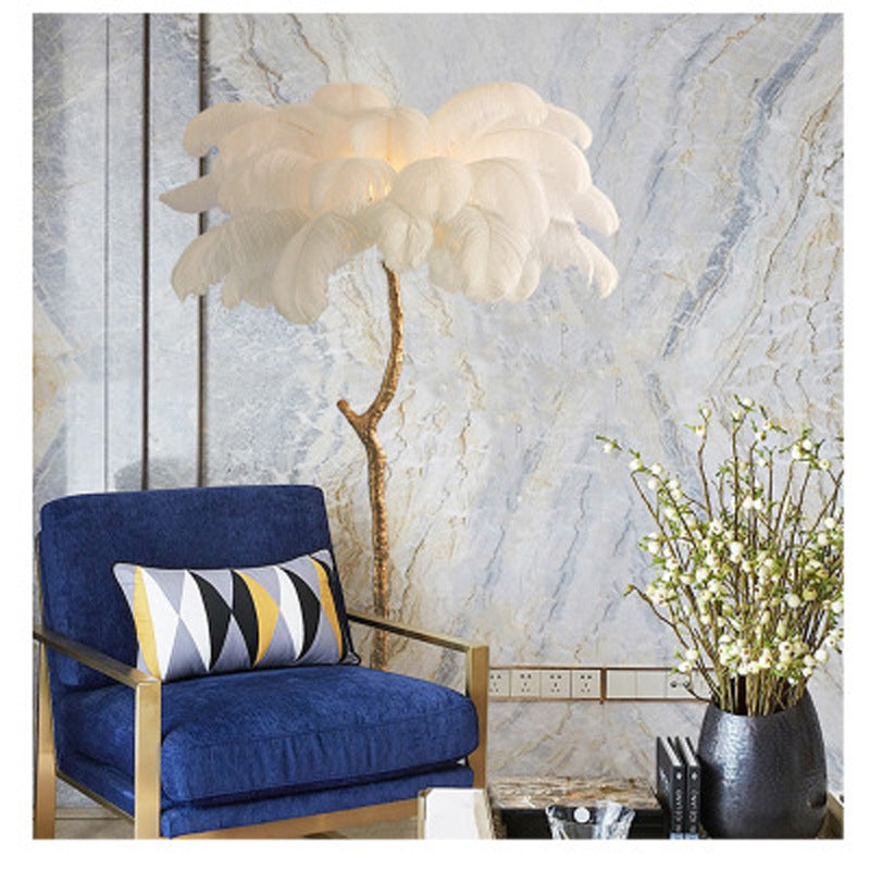 O'Moore Lampadaire Fleur Luxe Plume/Métal Coloré Salon