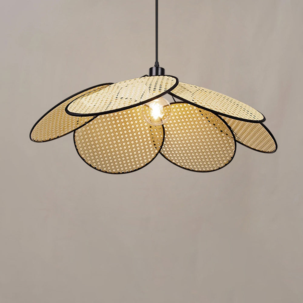 Ritta Suspension Fleur Moderne, Métal/Rotin, Noir/Blanc, Salon