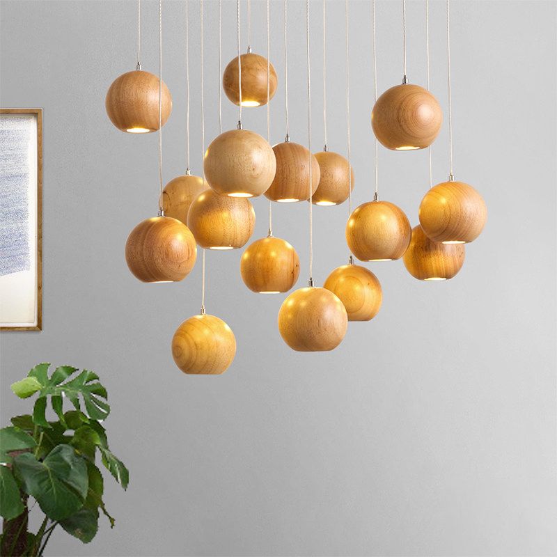 Muto Ball Cluster LED Suspension Bois Salon Chambre à coucher