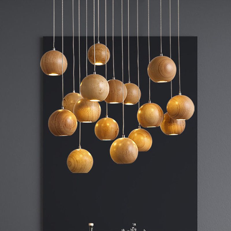 Muto Ball Cluster LED Suspension Bois Salon Chambre à coucher