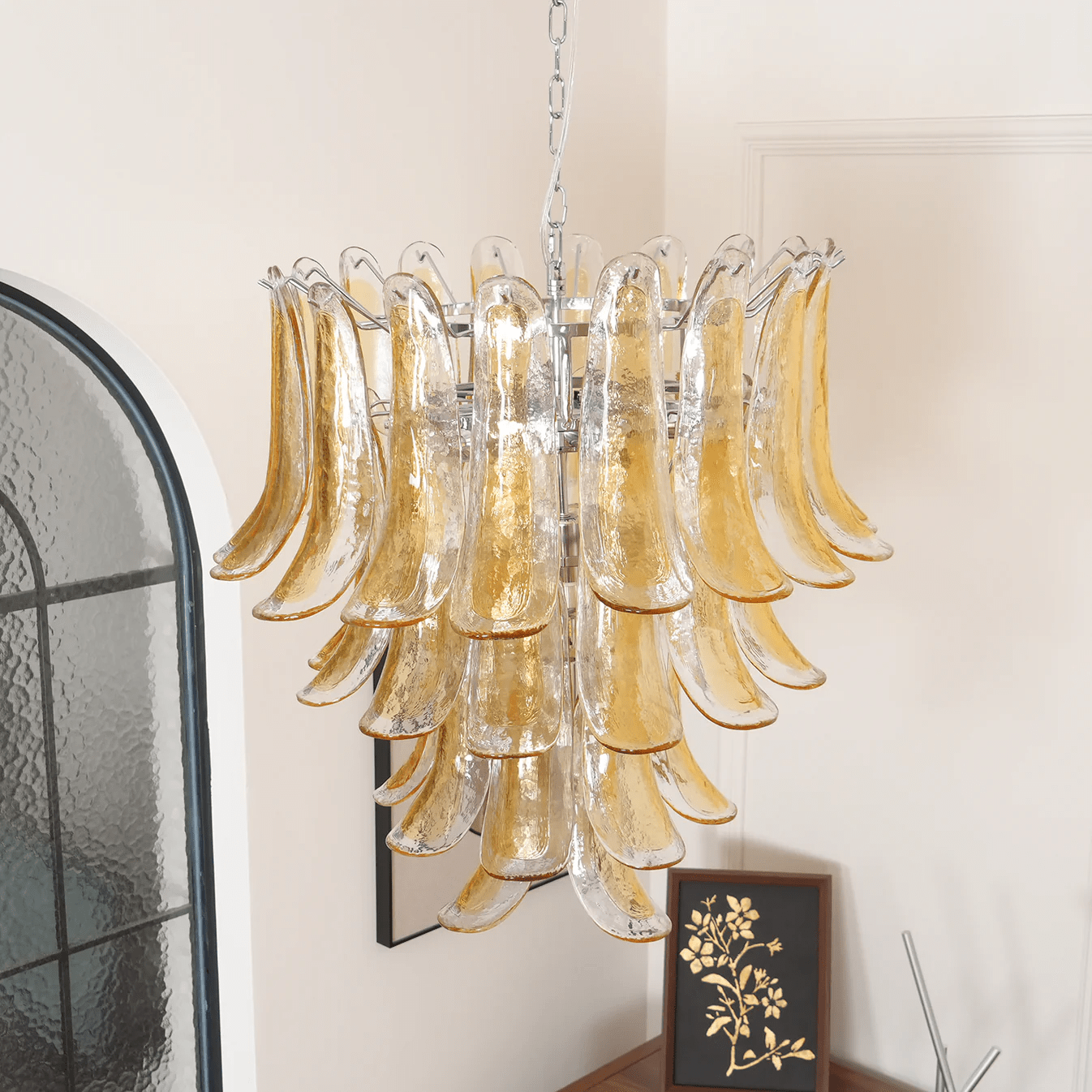 Aurora Chandelier Amber Lily Murano Glass Layered Centerpiece - Letslighting