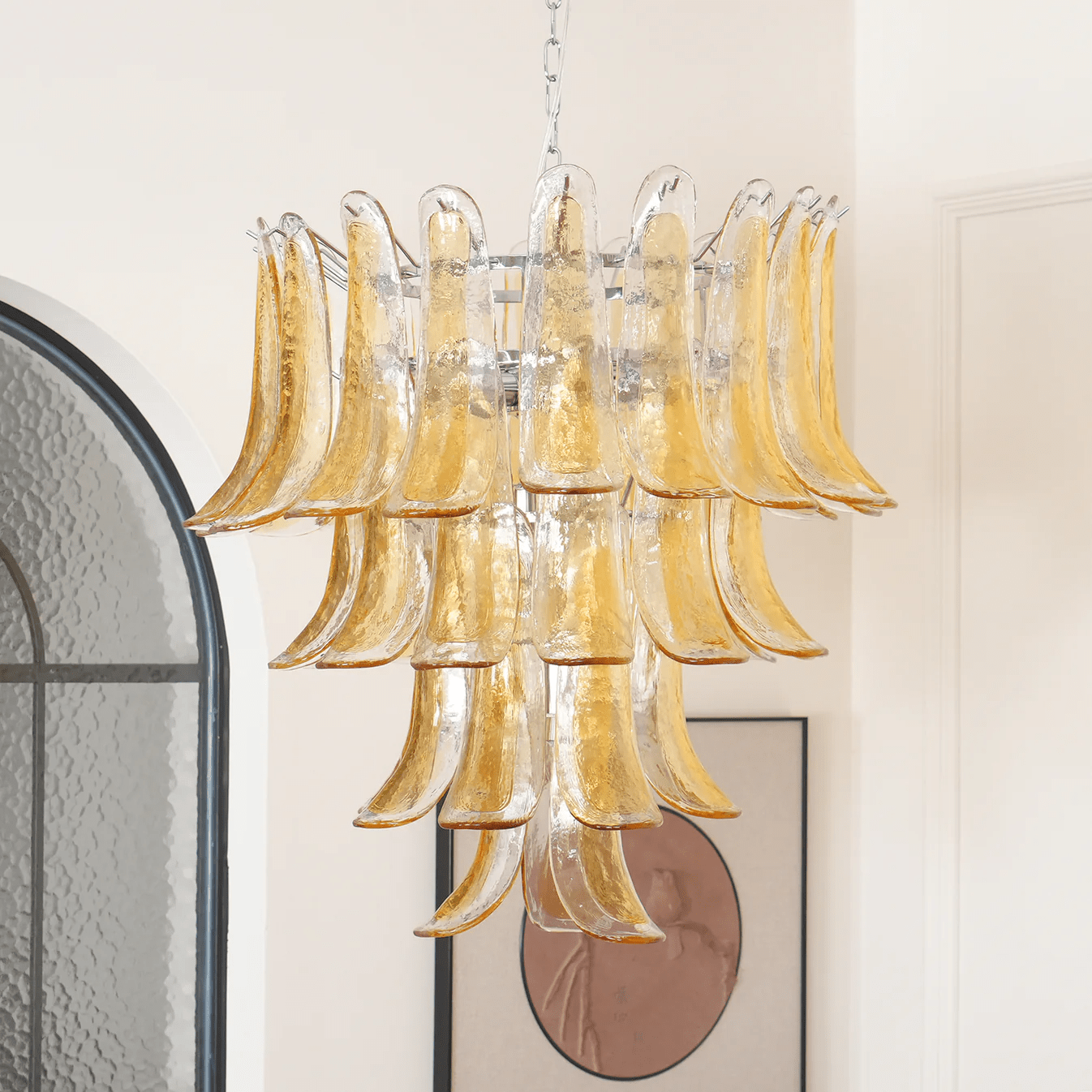 Aurora Chandelier Amber Lily Murano Glass Layered Centerpiece - Letslighting