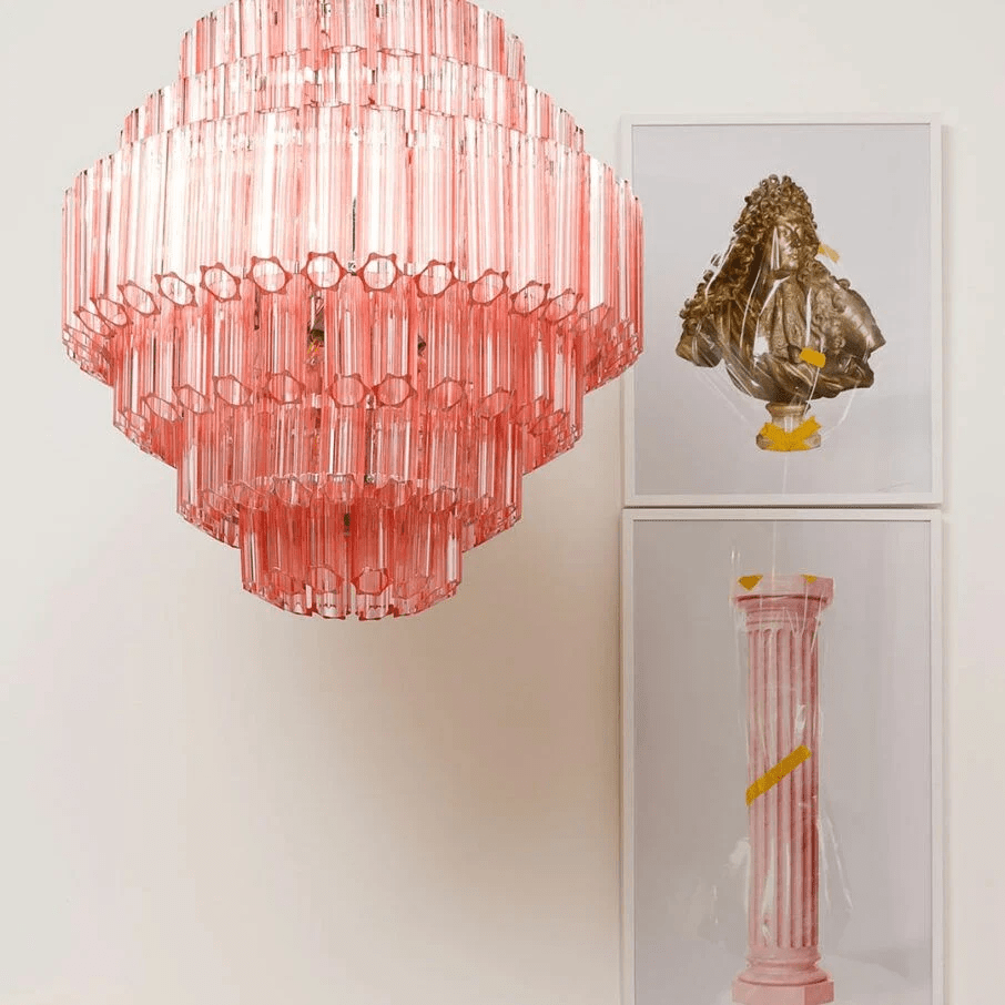 Aurora Chandelier Pink Glass Tube Layered Diamond - Letslighting