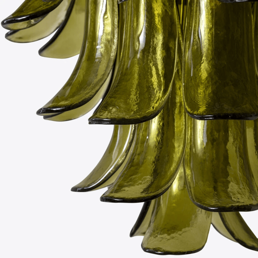 Aurora Chandelier Green Petal Glass Layered Natural - Letslighting