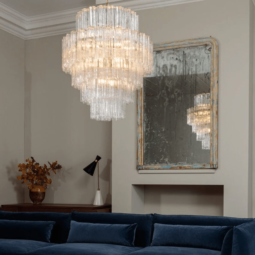 Aurora Chandelier Pink Prism Glass Layered Elegant - Letslighting