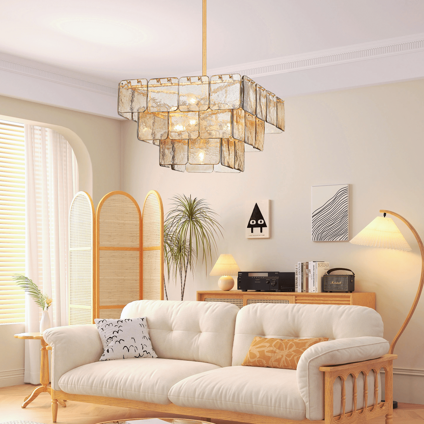 Aurora Chandelier Champagne Piastre Glass Modern - Letslighting