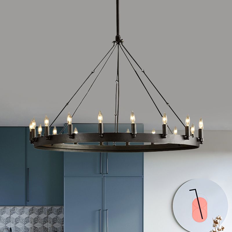 Silva Ronde Industrielle LED Suspension Noir Métal Chambre à coucher