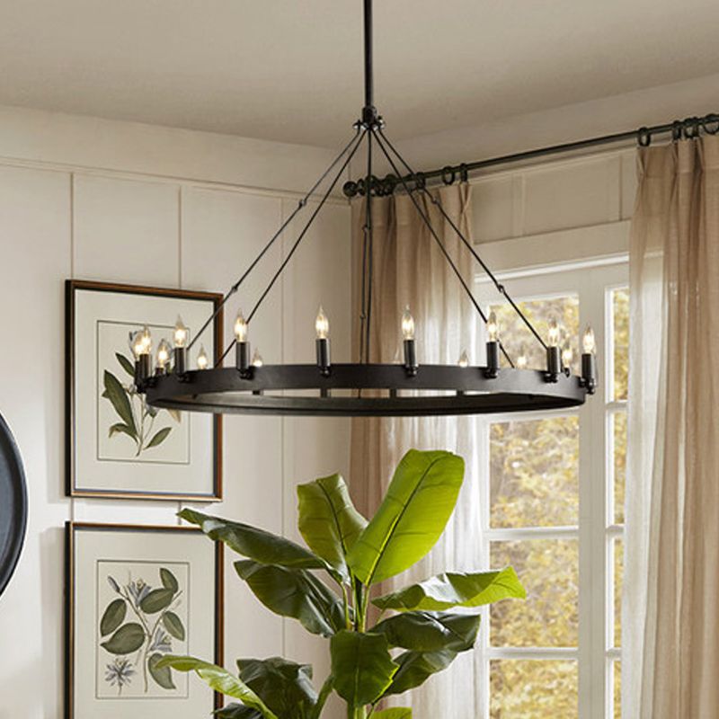 Silva Ronde Industrielle LED Suspension Noir Métal Chambre à coucher