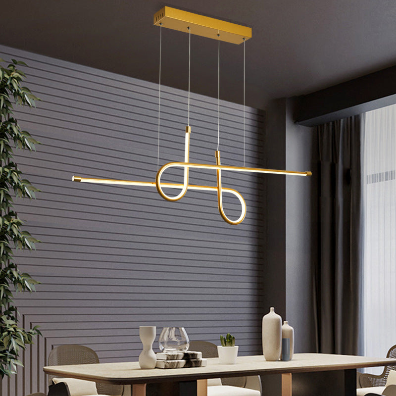 Arisha Suspension Linéaire Moderne, Métal, Noir/Or, Salle à Manger
