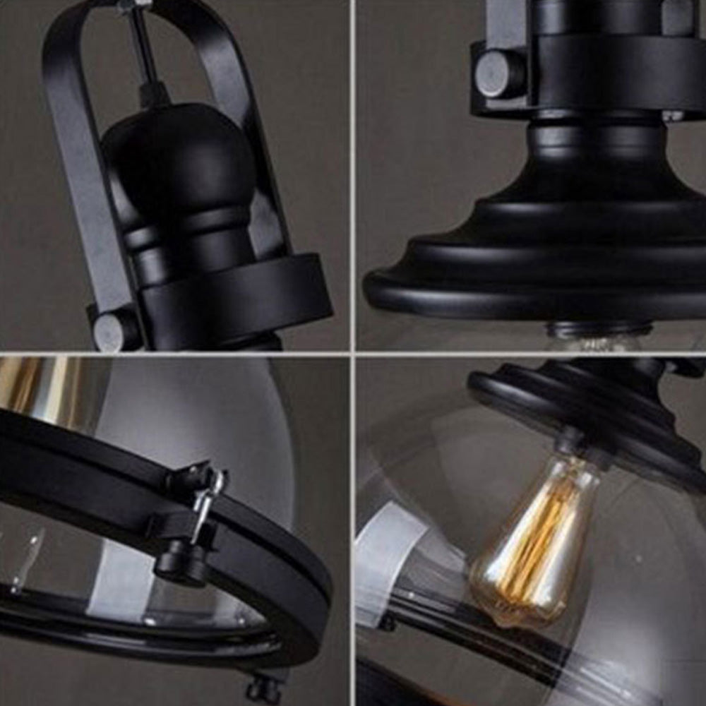 Silva Luminaires Suspensions Dôme Industrielle LED Vintage Verre/Métal Noir Salon/Chambre à Coucher