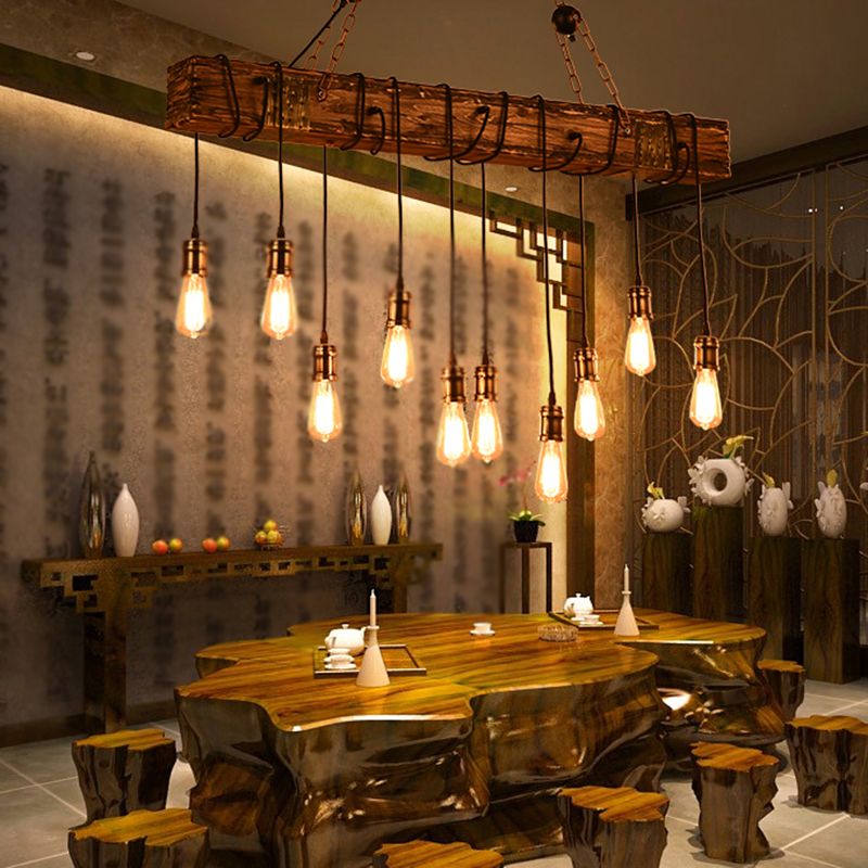 Epoch Industrie LED Suspension Linénaire Brun Bois Métal Verre Salle à Manger