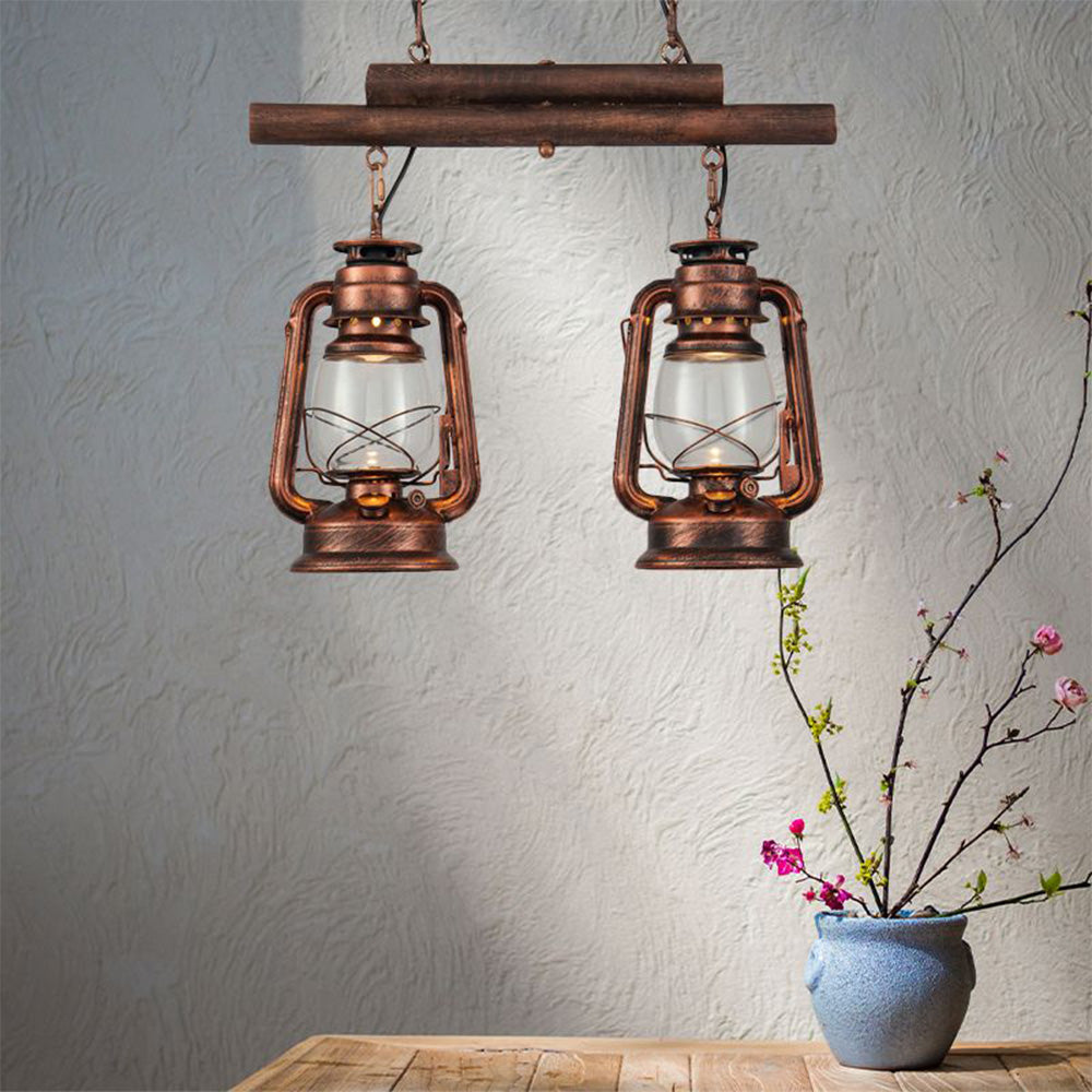 Silva Luminaires Suspensions Lanterne Vintage Métal/Verre Laiton/Cuivre Salon/Salle à manger