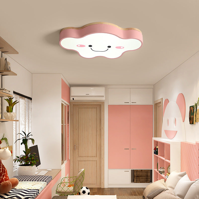 Aria Plafonnier Nuage Moderne, Acrylique/Bois, Blanc/Vert/Rose, Chambre