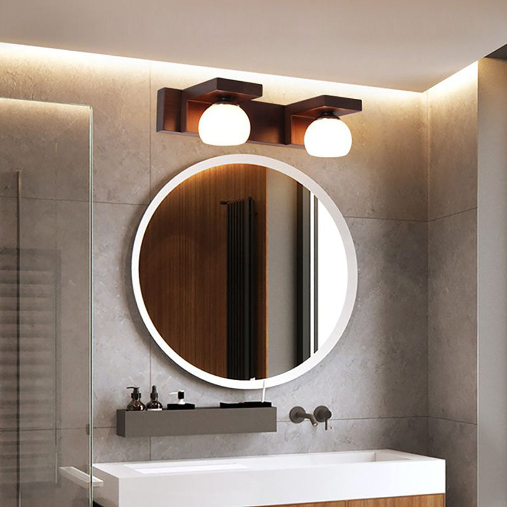 Muto Applique Murale à Miroir Intérieur Ronde Vintage LED Bois/Verre Burn Salle de Bain