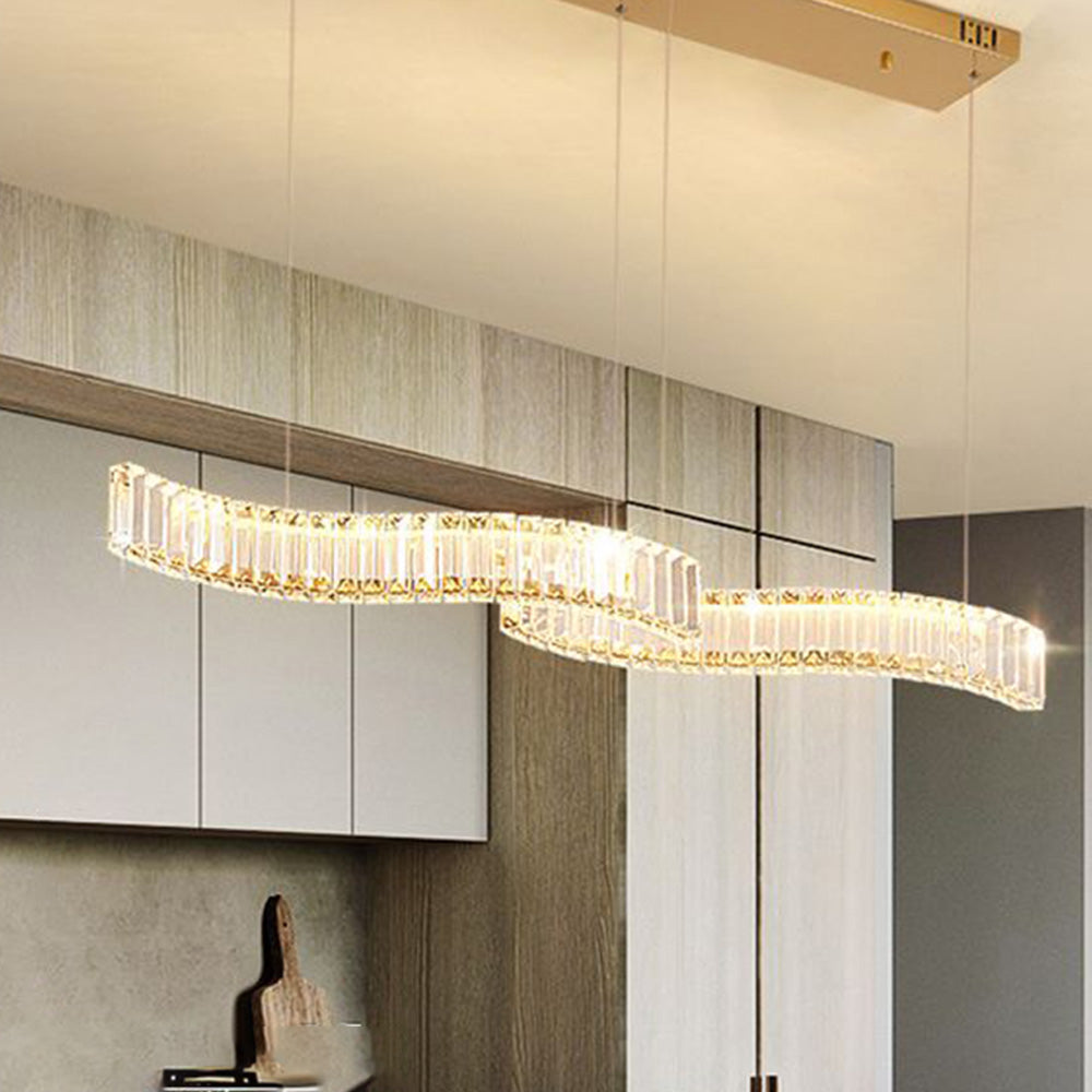 Kristy Luminaires Suspensions LED Wave Moderne Grande Cristal Métal Argent/Or Salon/Cuisine