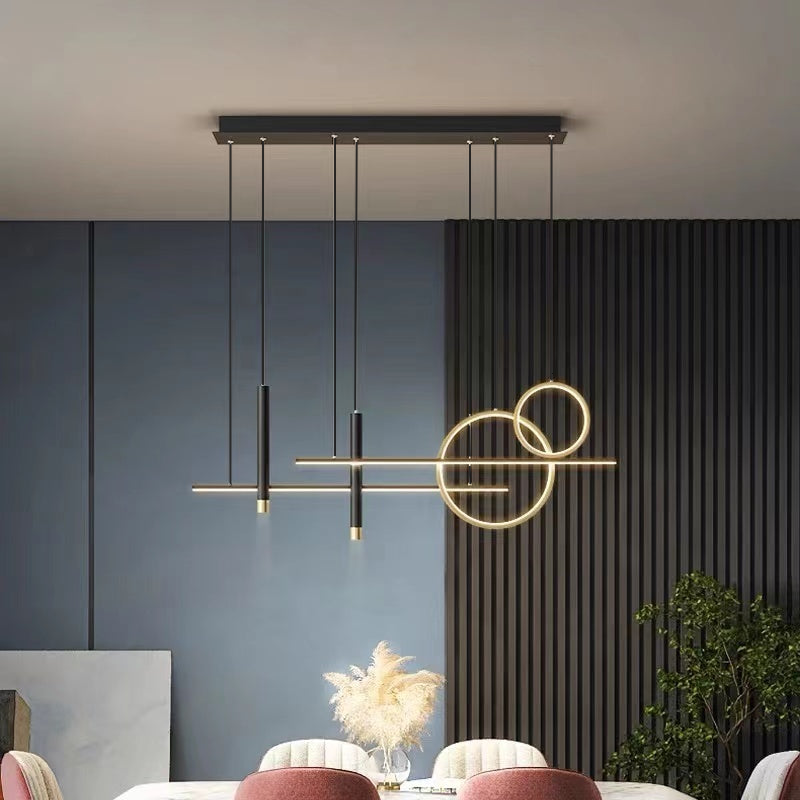 Arisha Suspension Linéaire Moderne, Métal/Acrylique/Gel de Silice, Noir/Doré,Salon