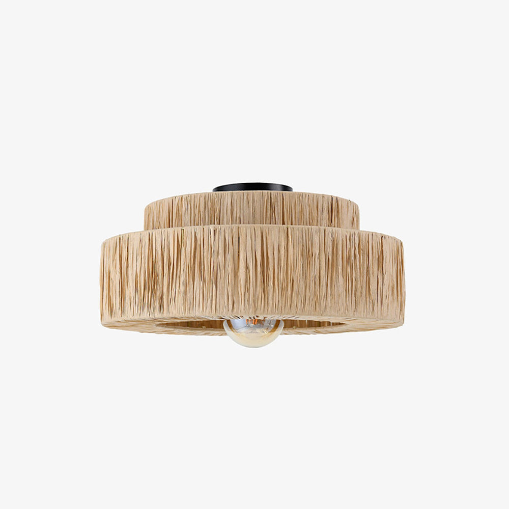 Ritta Rattam Suspension Ronde Simple, Métal/Rotin, Marron, Chambre à Coucher/Librairie
