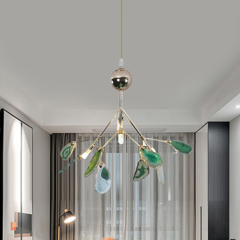 Arisha Art LED Suspension Bleu Métal Agate Salon Chambre à coucher