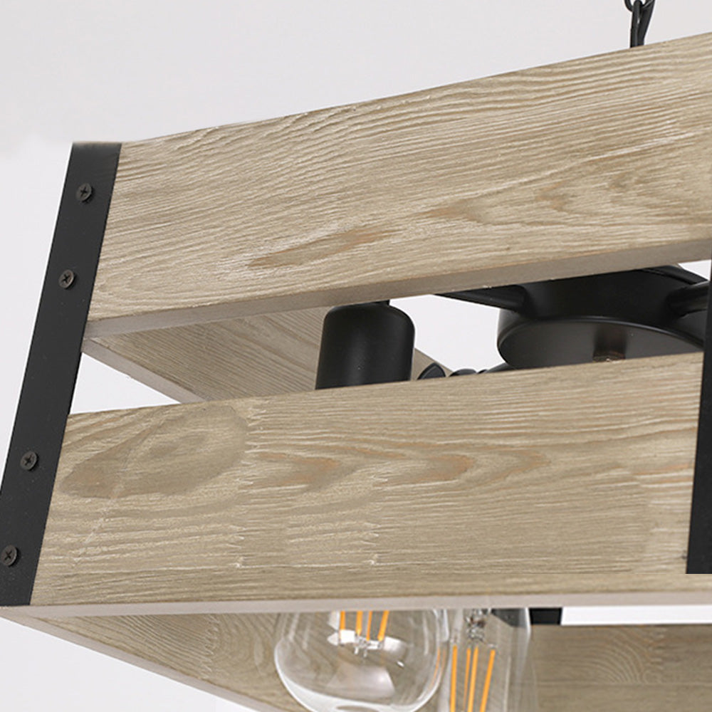Silva Suspension Carrée Rustique, Metal/Bois, Bois/Marron, Chambre