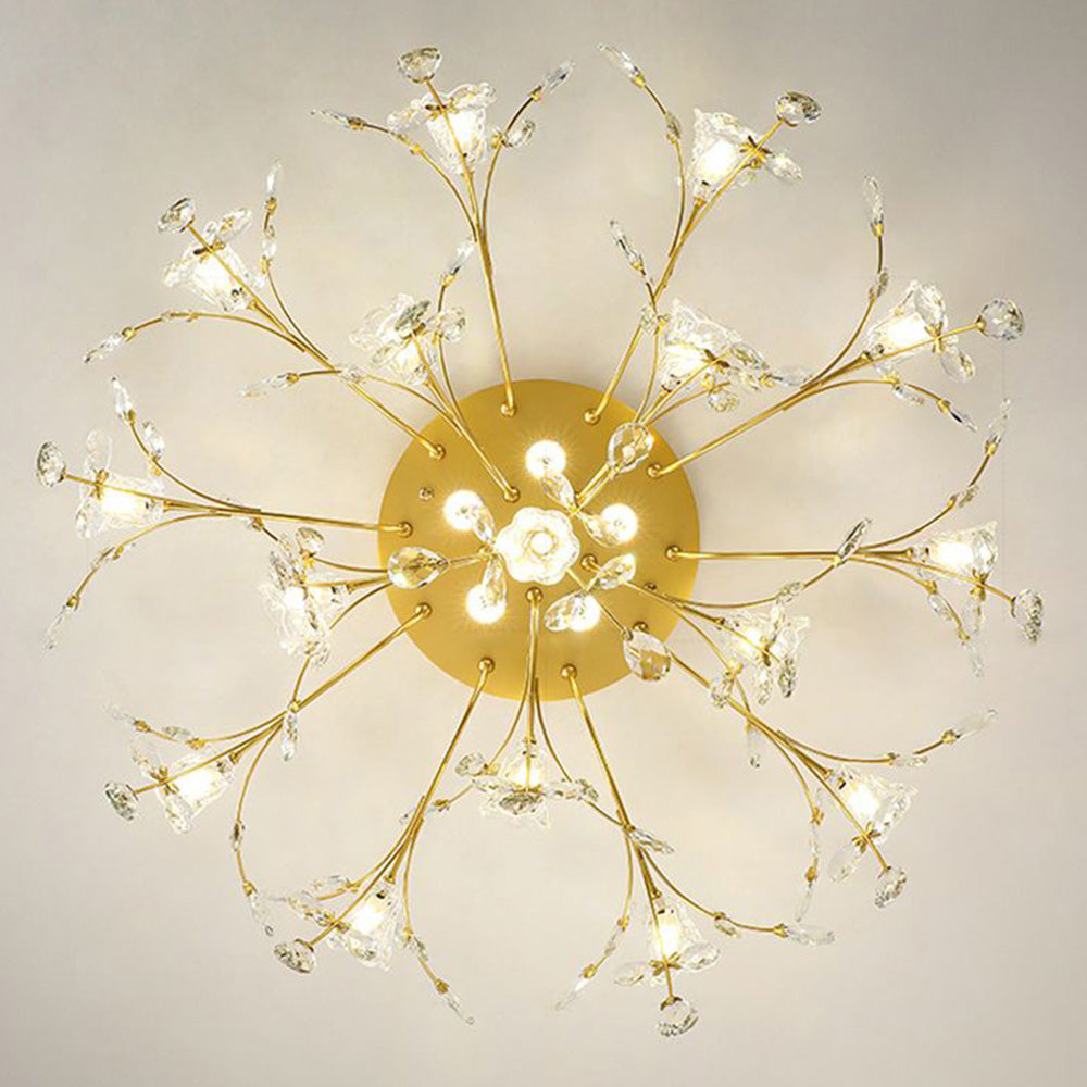 Arisha Design LED Plafonnier Fleur Art Deco Métal/Verre Doré Salon/Chambre à Coucher