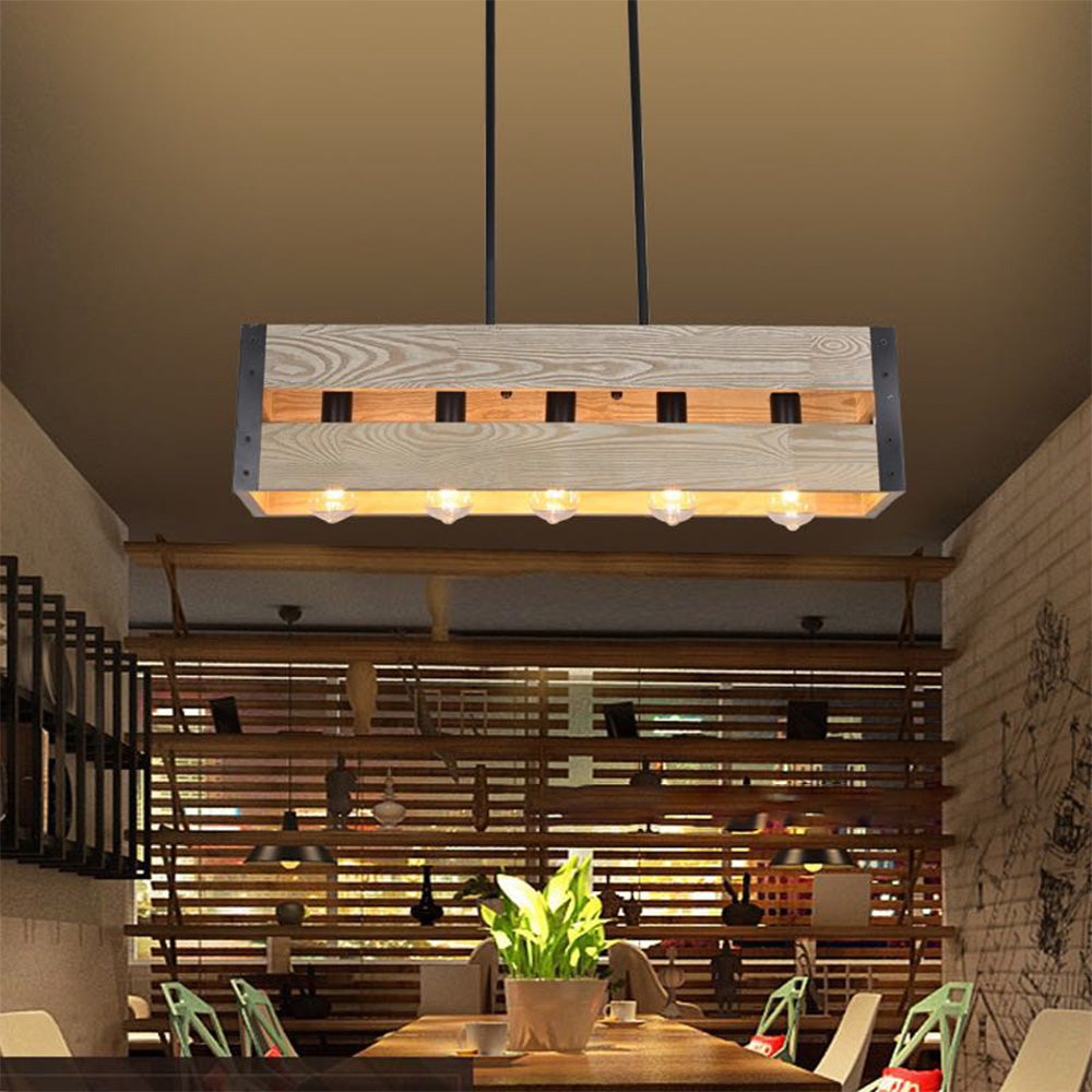 Silva Suspension Rectangulaire Rustique, Bois/Metal, Bois/Marron, Chambre
