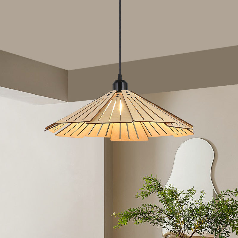 Muto Luminaires Suspension Rétro, Jaune/Brun, Métal & Bois