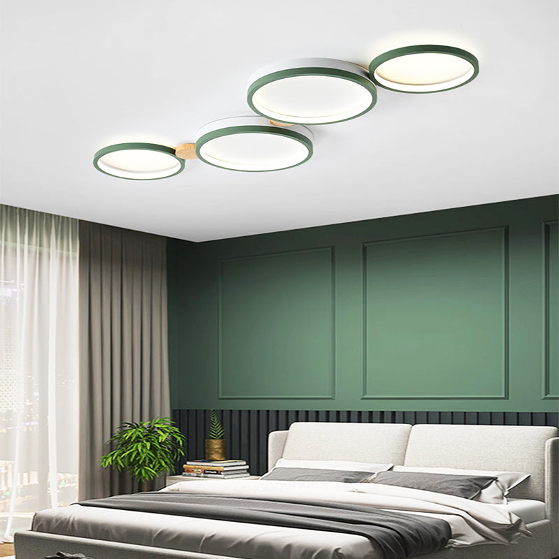 Arisha Plafonnier Rond Moderne, Métal/Bois, Blanc/Gris/Vert, Salon