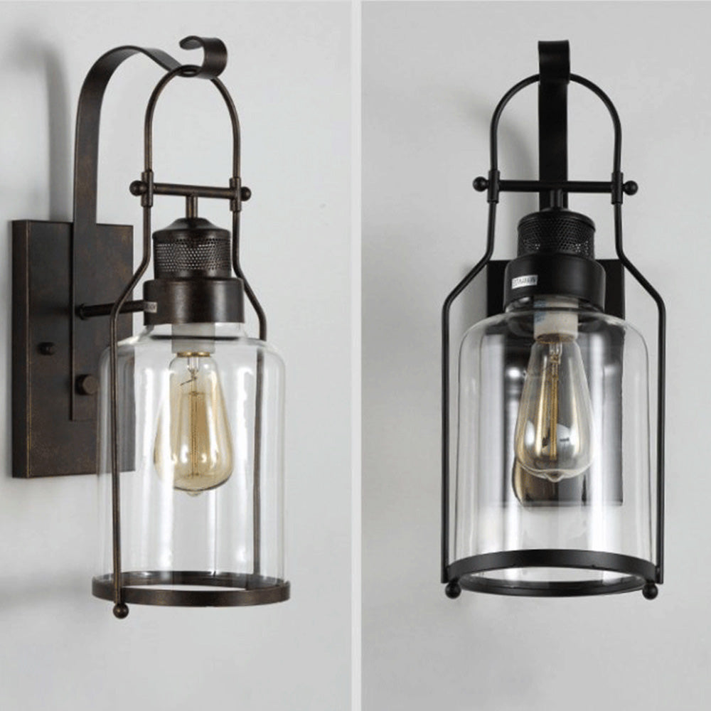 Silva Applique Murale LED Lanterne Vintage Métal/Verre Noir/Rouille Chambre/Salle à Manger