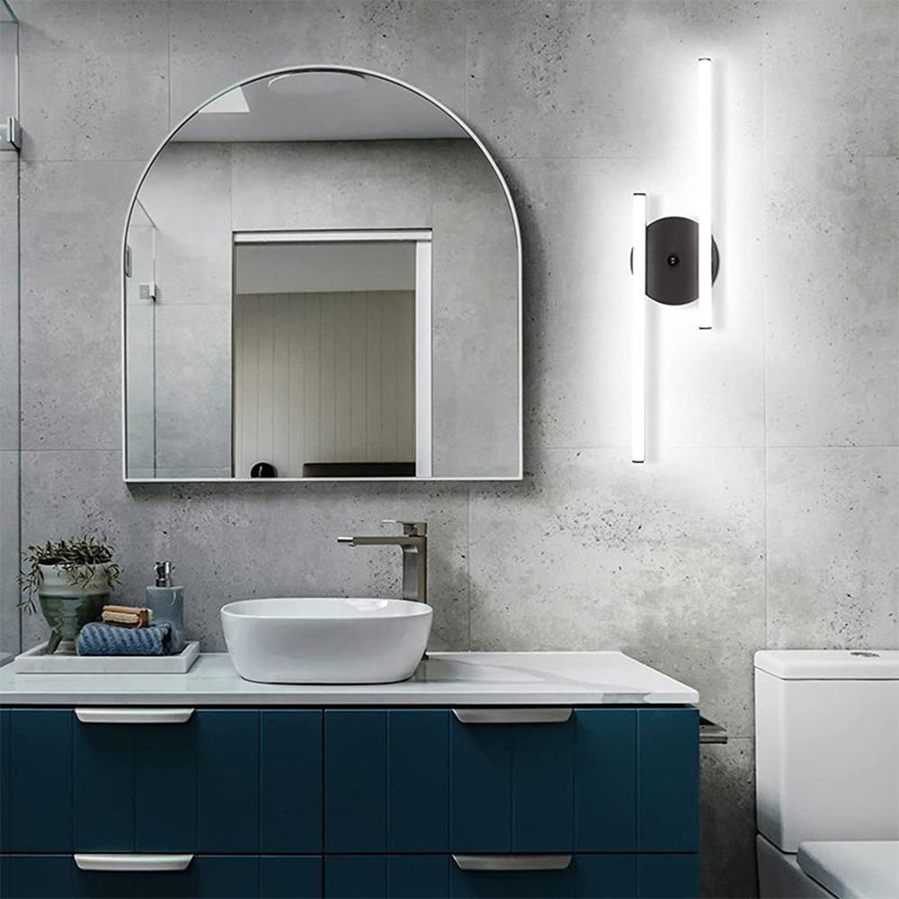 Ray Applique Murale à Miroir Design LED Linéaire Moderne Métal/Gel de Silice Noir/Argent Salle de Bain