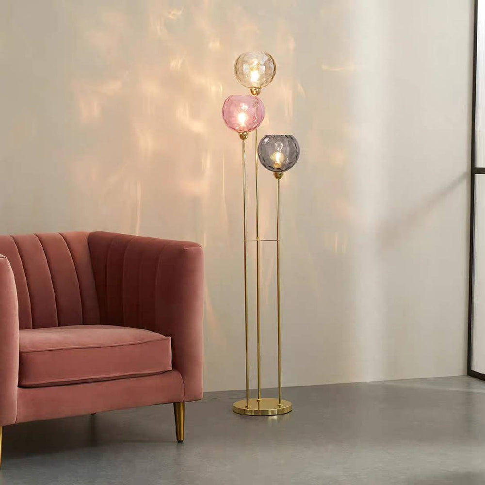 Valentina Lampadaire Boule Moderne, Métal/Verre Mat, Rouge-Gris/Orange-Bleu, Salon