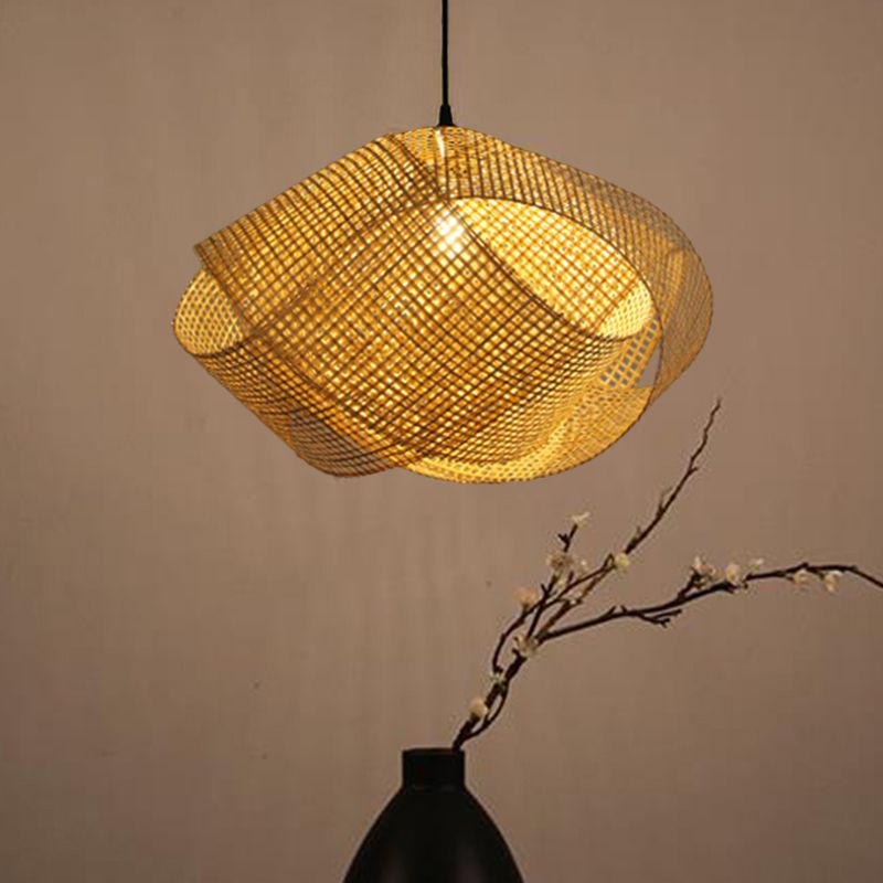 Ritta Retro LED Suspension Bois Métal Rotin Salon Salle à manger