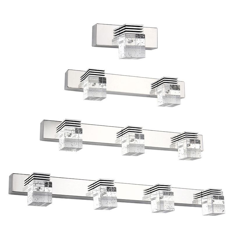 Arisha Applique Murale à Miroir Carrée Moderne, Métal/Cristal, Argent, Salle de Bain