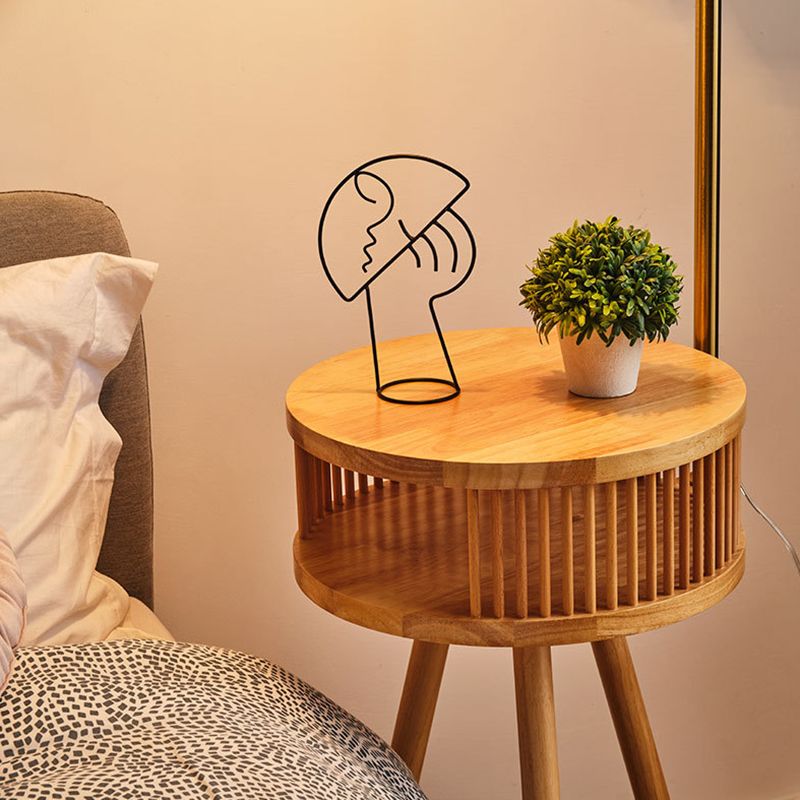 Muto Lampadaire Plissé Vintage, Métal/Tissu, Bois/Noyer, Salon