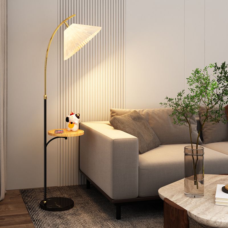 Muto Lampadaire Avec Table Parapluie Moderne LED Abat Jour Blanc Métal Tissu Chambre à Coucher/Salon