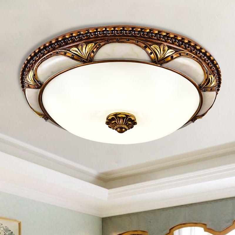 Silva Ronde Retro LED Plafonnier Brass Résine/Verre Chambre à coucher
