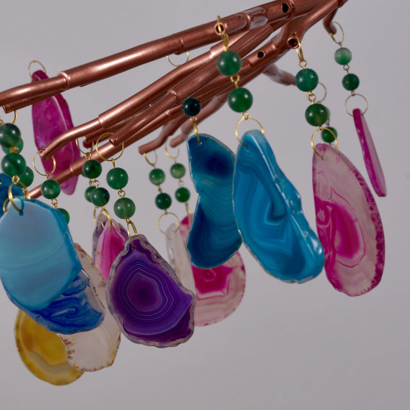 Valentina Art LED Suspension Doré Rosé Métal Pierre d'Agate Salon