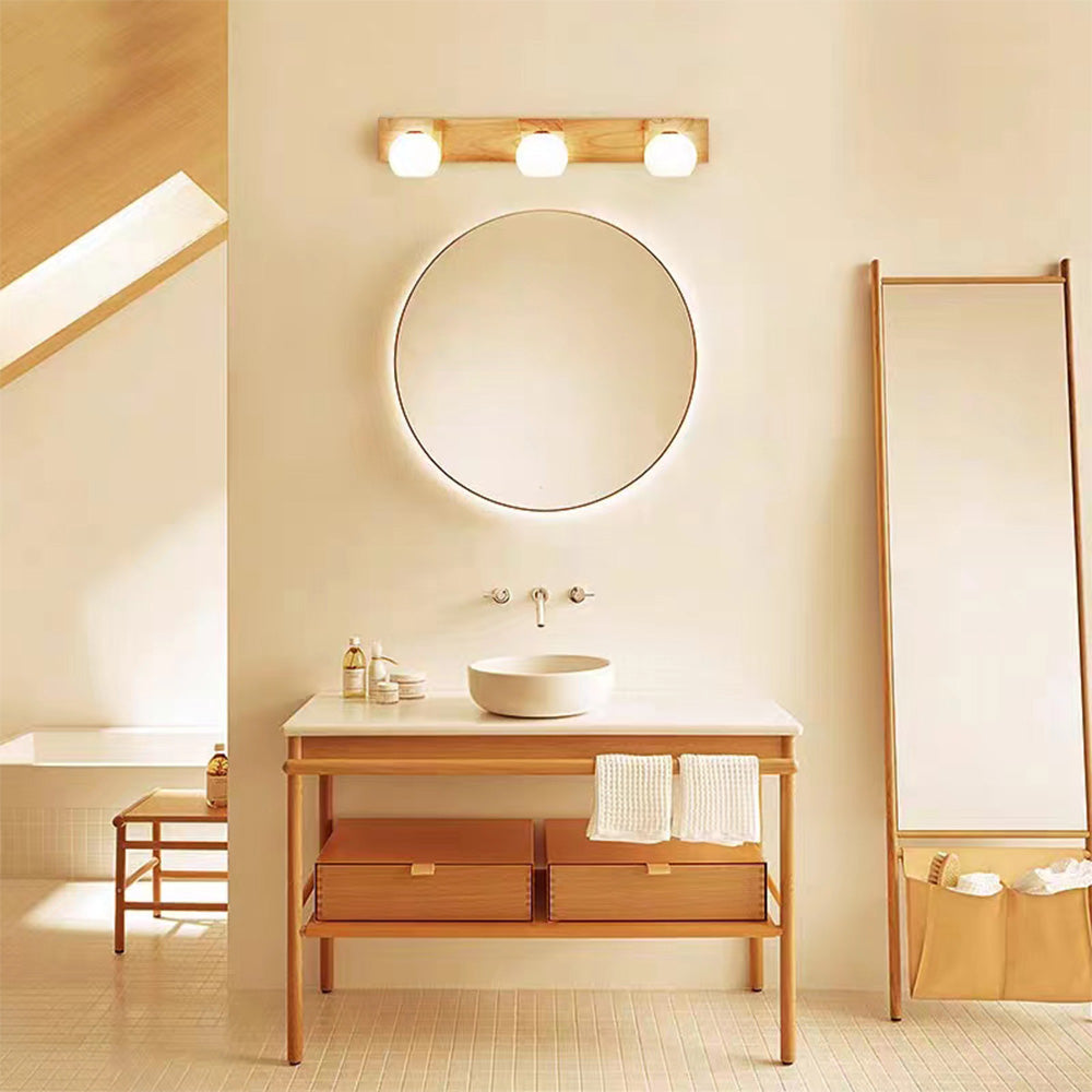 Muto Applique Murale Linéaire Moderen, Bois/Verre, Bûche, Salle de Bain