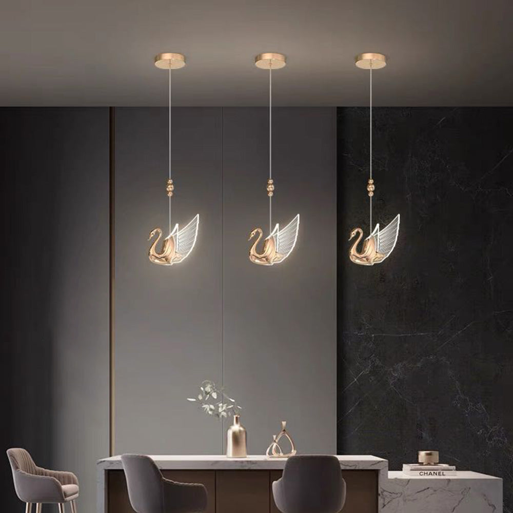 Arisha Design Luminaires Suspensions Cygne Moderne LED Métal/Acrylique Doré Rosé Salon