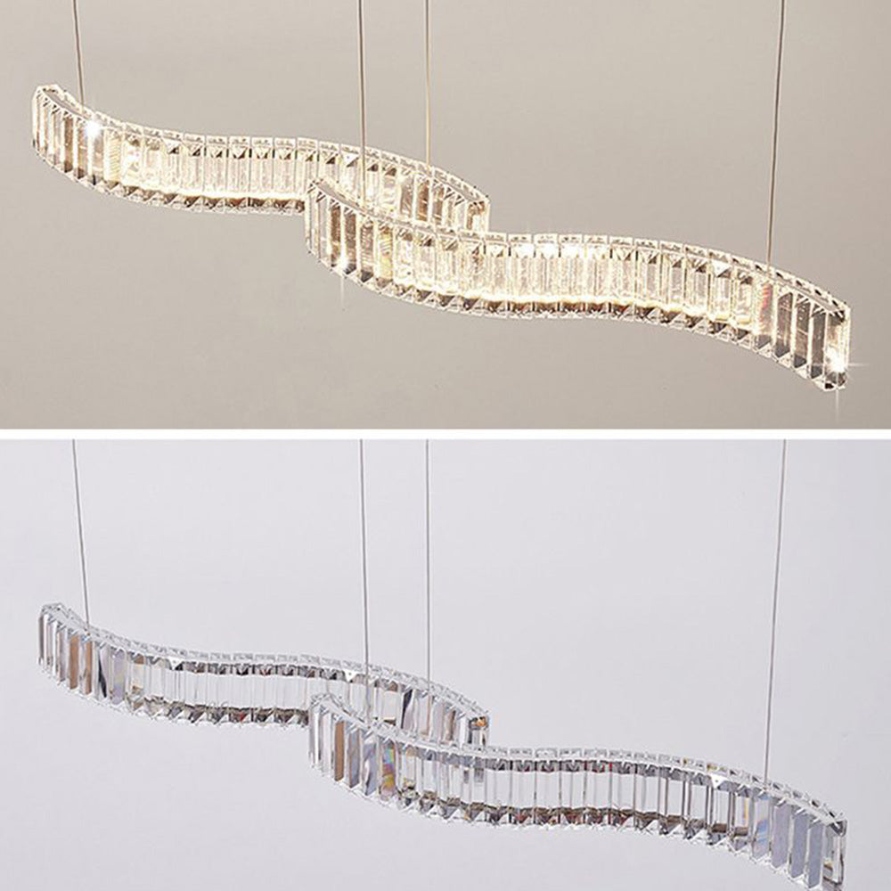 Kristy Luminaires Suspensions LED Wave Moderne Grande Cristal Métal Argent/Or Salon/Cuisine