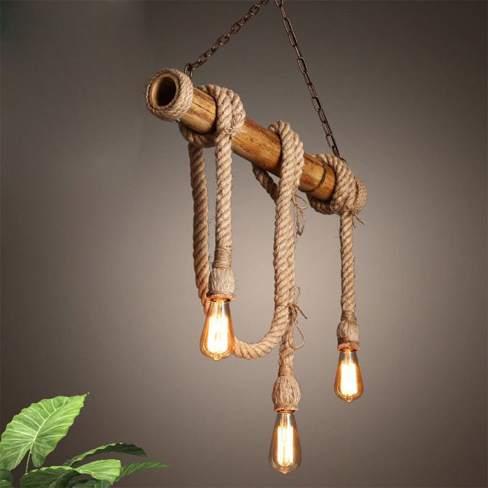 Silva Luminaires Suspensions Vintage LED Bambou/Métal Marron Salon/Chambre à Coucher