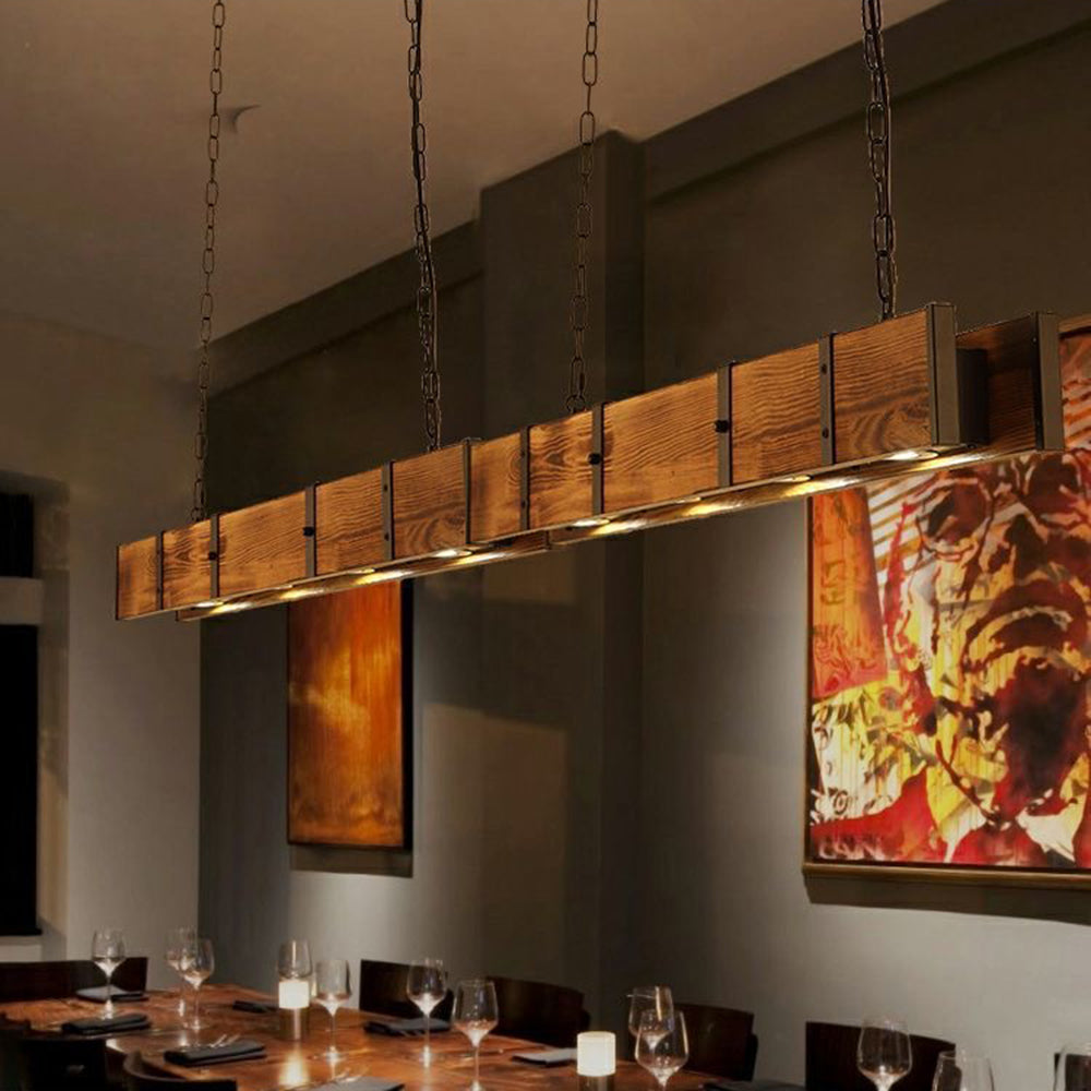 Silva Luminaires Suspensions Linéaire Vintage Industrielle Bois Marron Salon/Bar/Cuisine