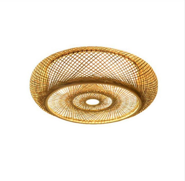 Ritta Plafonnier Rond Naturel, Rotin, Bois, Salon