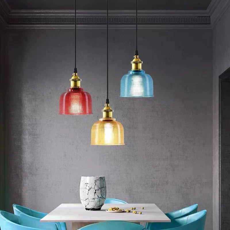 Valentina Vintage Luminaires Suspension, Bleu/Rouge/Transparent/Ambre